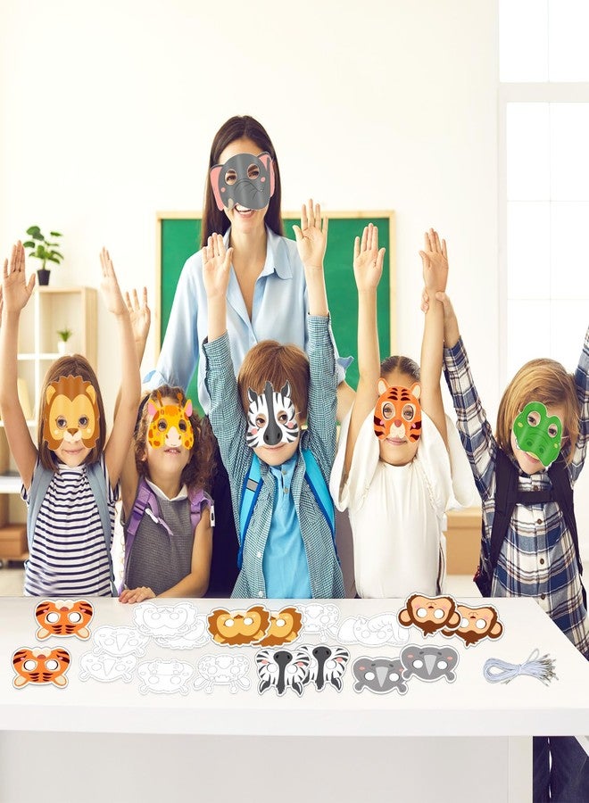 Lonfliness 63 Set Animal Coloring Mask Jungle Paper Arts Crafts Kids Color Your Own Wild Lion Blank DIY Mask Masquerade Birthday Party Dress-Up Decoration Favor School Classroom Activity Game Supplies - Image 5